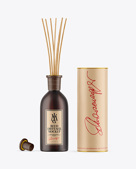 Frosted Amber Diffuser Bottle with Tube Mockup