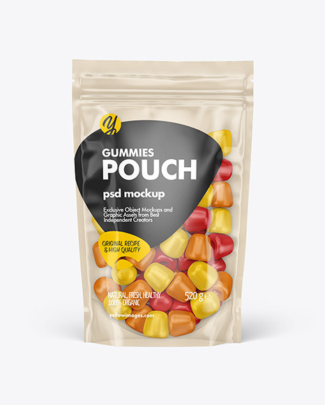 Clear Plastic Stand-up Pouch w/ Gummies Mockup