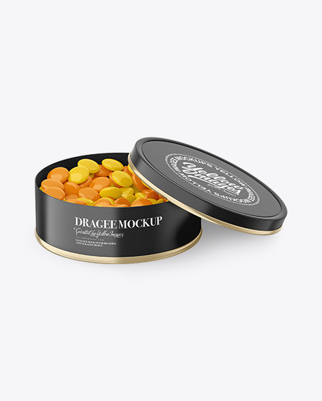 Round Tin Can with Dragee Mockup