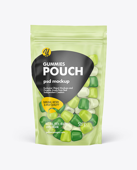 Frosted Plastic Stand-up Pouch w/ Gummies Mockup