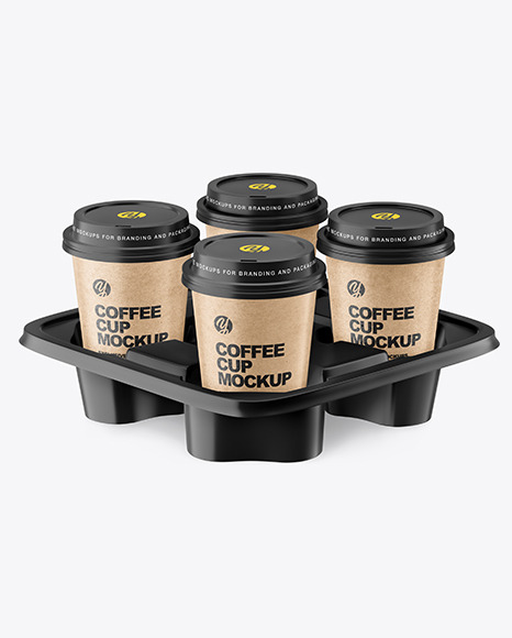 Kraft Coffee Cups in Paper Holder Mockup