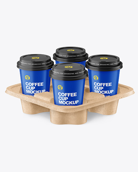 Matte Coffee Cups in Kraft  Paper Holder Mockup