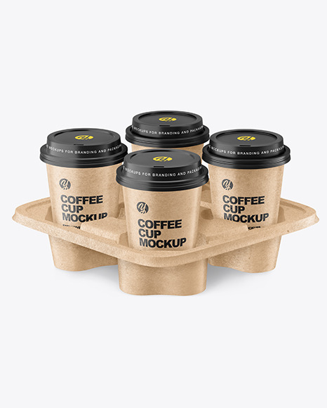 Kraft Coffee Cups in Kraft  Paper Holder Mockup