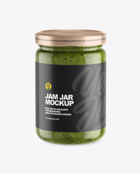 Clear Glass Jar w/ Kiwi Jam Mockup