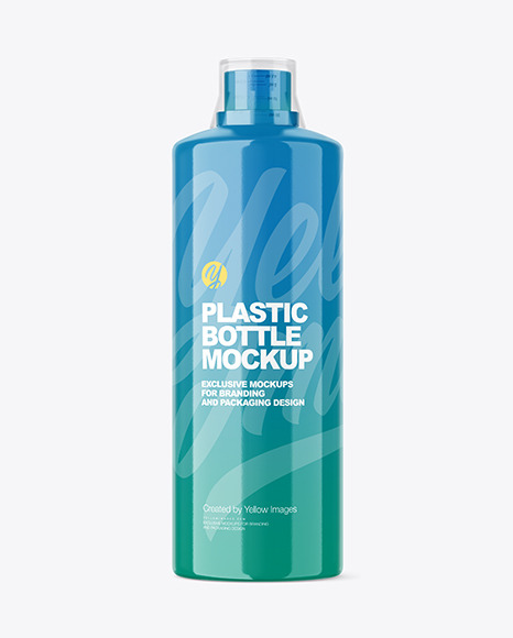 Glossy Plastic Bottle with Measuring Cap Mockup
