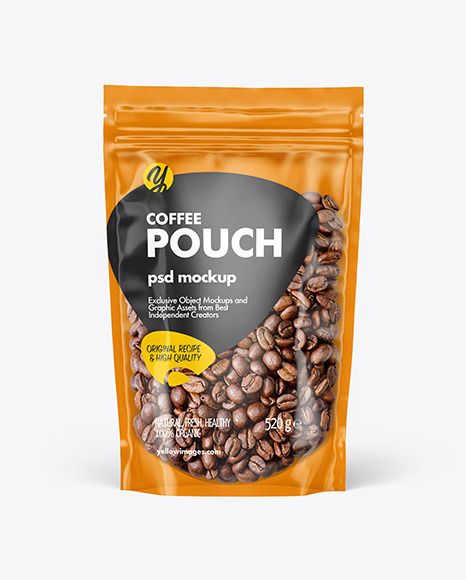 Clear Plastic Stand-up Pouch w/ Coffee Mockup