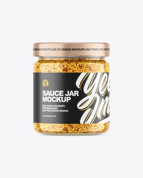 Clear Glass Jar w/ Wholegrain Mustard Mockup