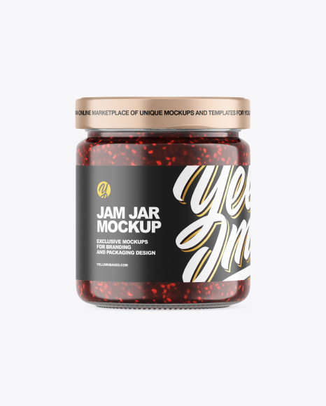 Clear Glass Jar w/ Raspberry Jam Mockup