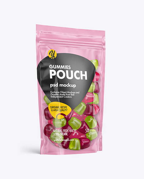 Clear Plastic Stand-up Pouch w/ Gummies Mockup