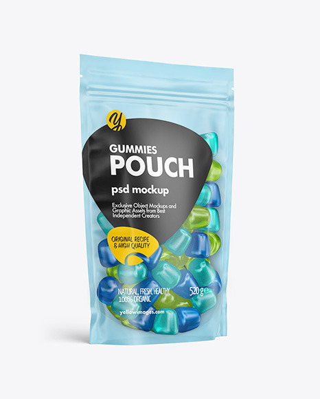Frosted Plastic Stand-up Pouch w/ Gummies Mockup
