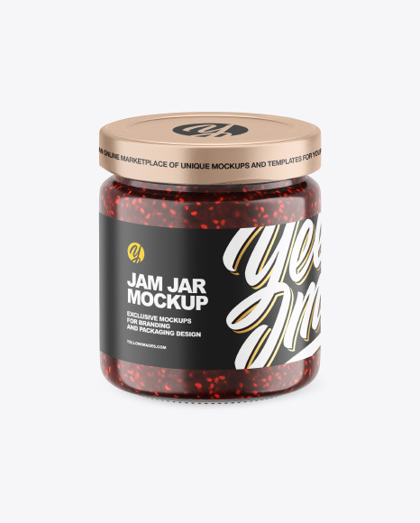 Clear Glass Jar w/ Raspberry Jam Mockup