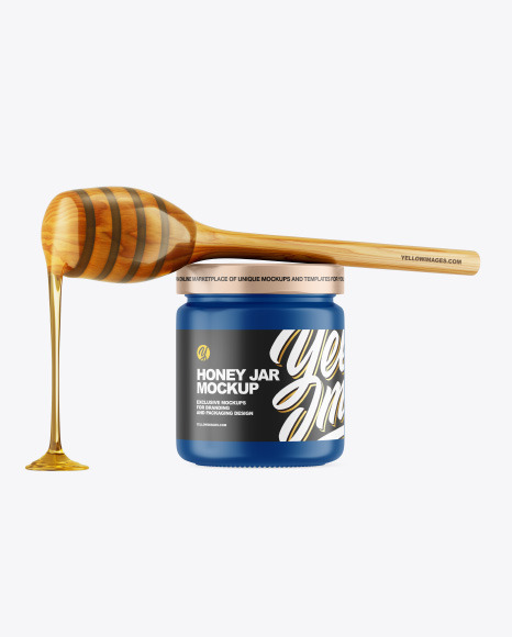 Matte Honey Jar w/ Wooden Dipper Mockup