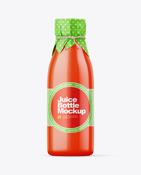 Tomato Juice Bottle With Wrapped Paper Cap Mockup