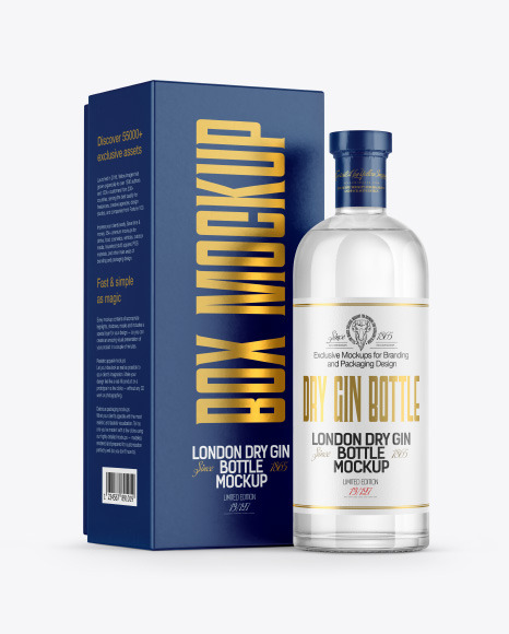 Gin Bottle with Box Mockup