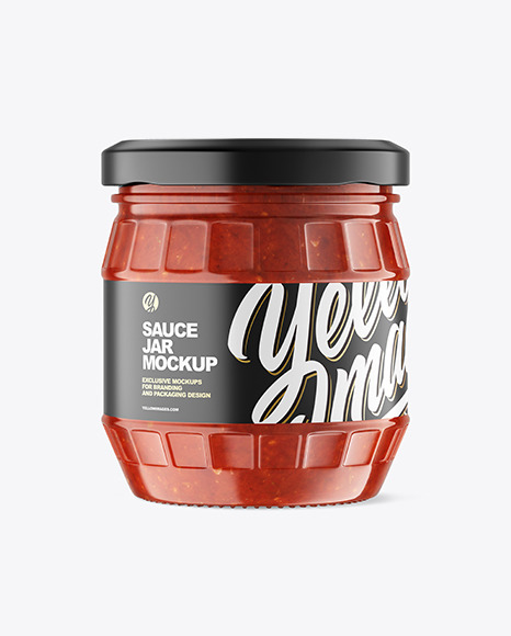 Clear Glass Jar w/ Tomato Sauce Mockup