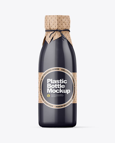 Glossy Plastic Bottle With Wrapped Kraft Paper Cap Mockup
