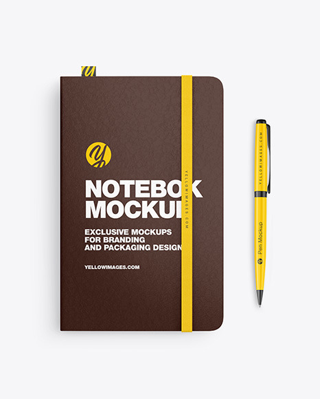 Leather Notebook with Pen Mockup
