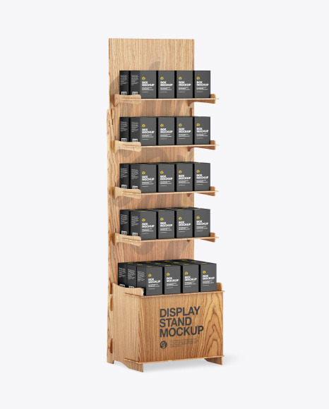 Wooden Display Stand w/ Boxes Mockup