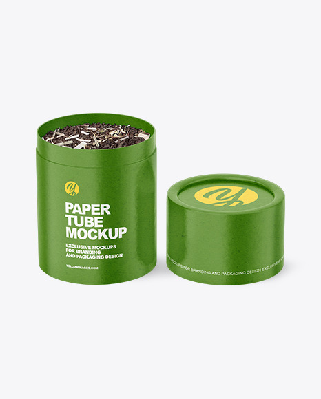 GLossy Kraft Paper Tube With Tea Mockup