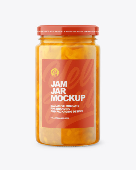 Glass Jar with Orange Jam Mockup