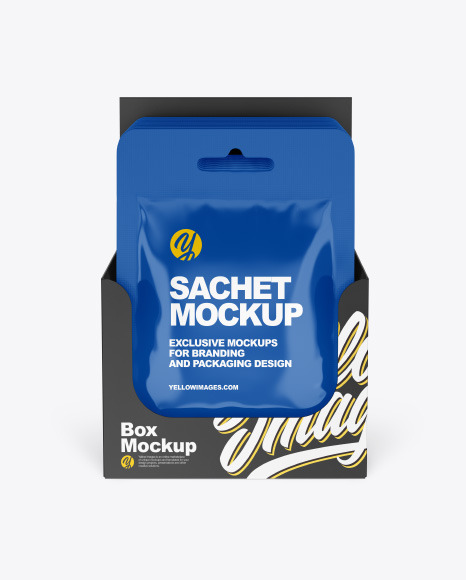Glossy Sachets w/ Paper Box Mockup