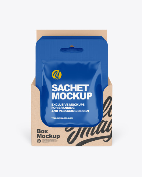 Glossy Sachets w/ Kraft Box Mockup