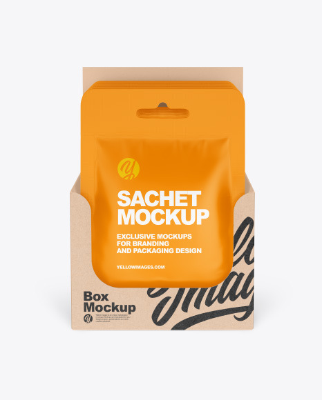Matte Sachets w/ Kraft Box Mockup