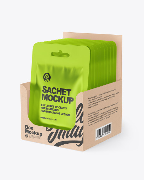 Metallic Sachets w/ Kraft Box Mockup