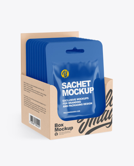 Glossy Sachets w/ Kraft Box Mockup