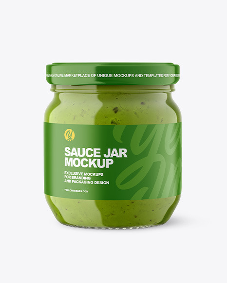 Glass Jar with Green Sauce Mockup