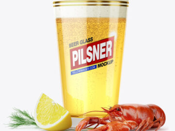 Pilsner Pint Beer Glass & Crayfish Mockups