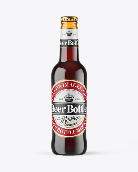 Amber Glass Bottle With Red Ale Mockup