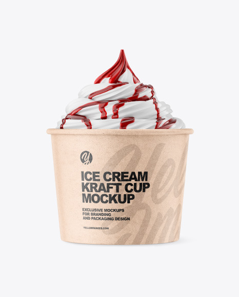 Ice Cream Kraft Cup w/ Berry Topping Mockup