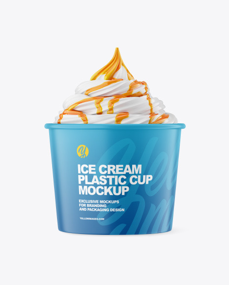 Ice Cream Matte Cup w/ Caramel Topping Mockup