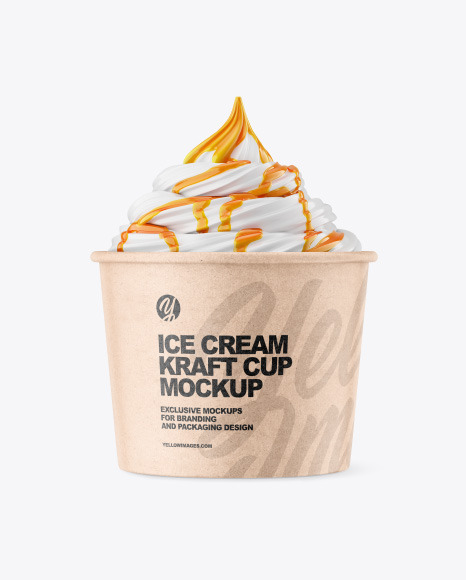 Ice Cream Kraft Cup w/ Caramel Topping Mockup