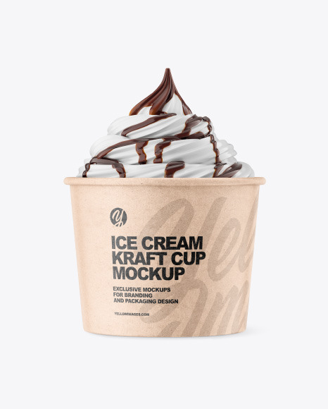 Ice Cream Kraft Cup w/ Chocolate Topping Mockup