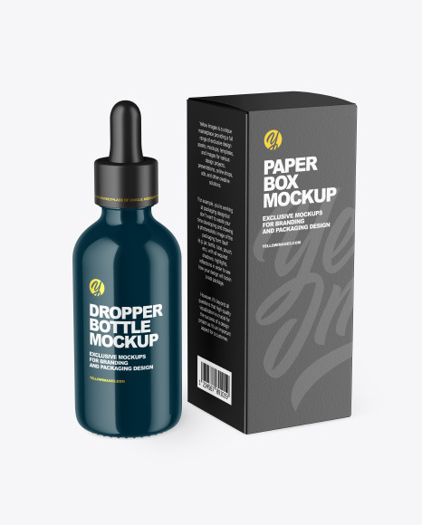 Glossy Dropper Bottle w/ Paper Box Mockup