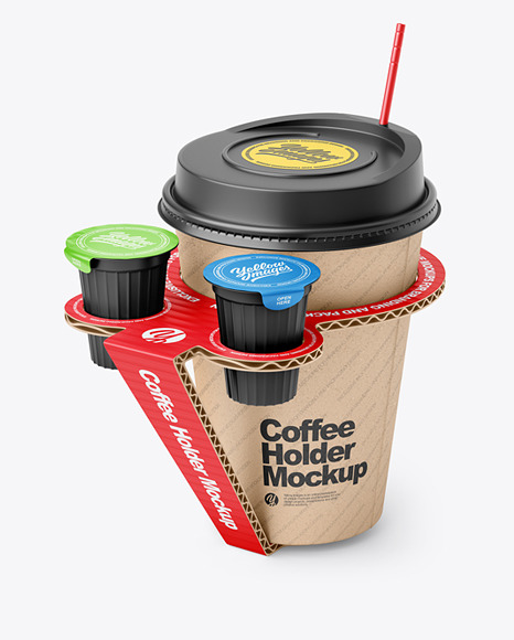 Kraft Paper Coffe Cup in Cardboard Holder Mockup