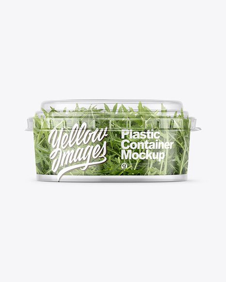 Clear Plastic Container with Arugula Salad Mockup