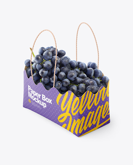 Matte Paper Basket with Blue Grapes Mockup