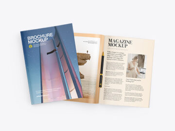 Two Magazines with Pen Mockup