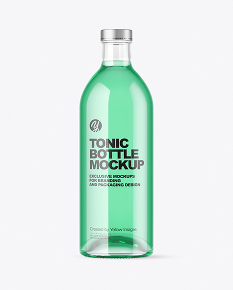 Clear Glass Bottle w/ Drink Mockup