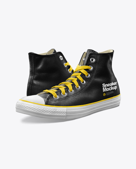 Two High-Top Leather Sneakers Mockup - Half Side View