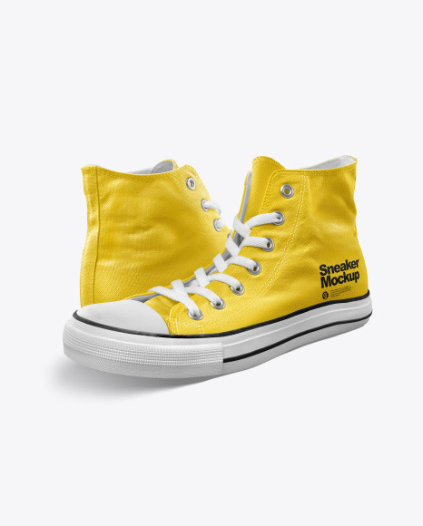 Two High-Top Canvas Sneakers Mockup - Half Side View