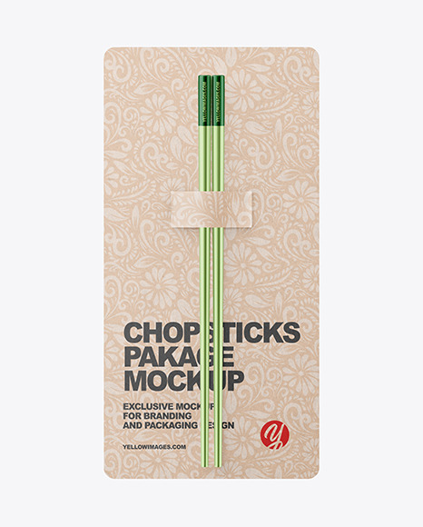 Gloss Metallic Chopsticks in Kraft Pack Mockup