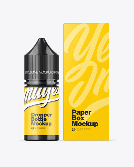 Glossy Dropper Bottle w/ Box Mockup