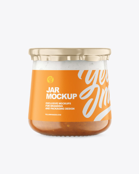 Clear Glass Jar with Yogurt and Apricot Jam Mockup