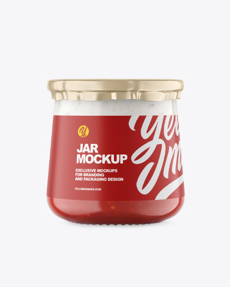 Clear Glass Jar with Yogurt and Strawberry Jam Mockup