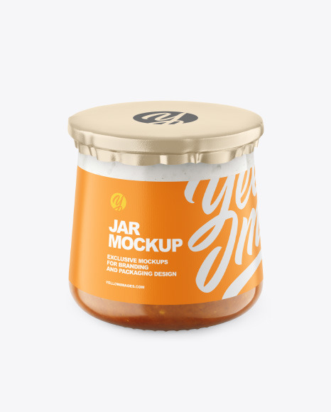 Clear Glass Jar with Yogurt and Apricot Jam Mockup