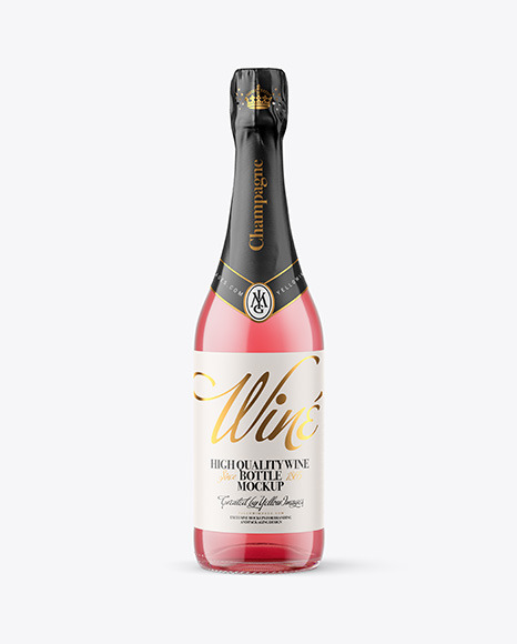 Clear Glass Bottle with Pink Champagne Mockup